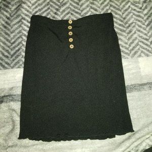 small black bodycon skirt w/ lettuces trim and buttons